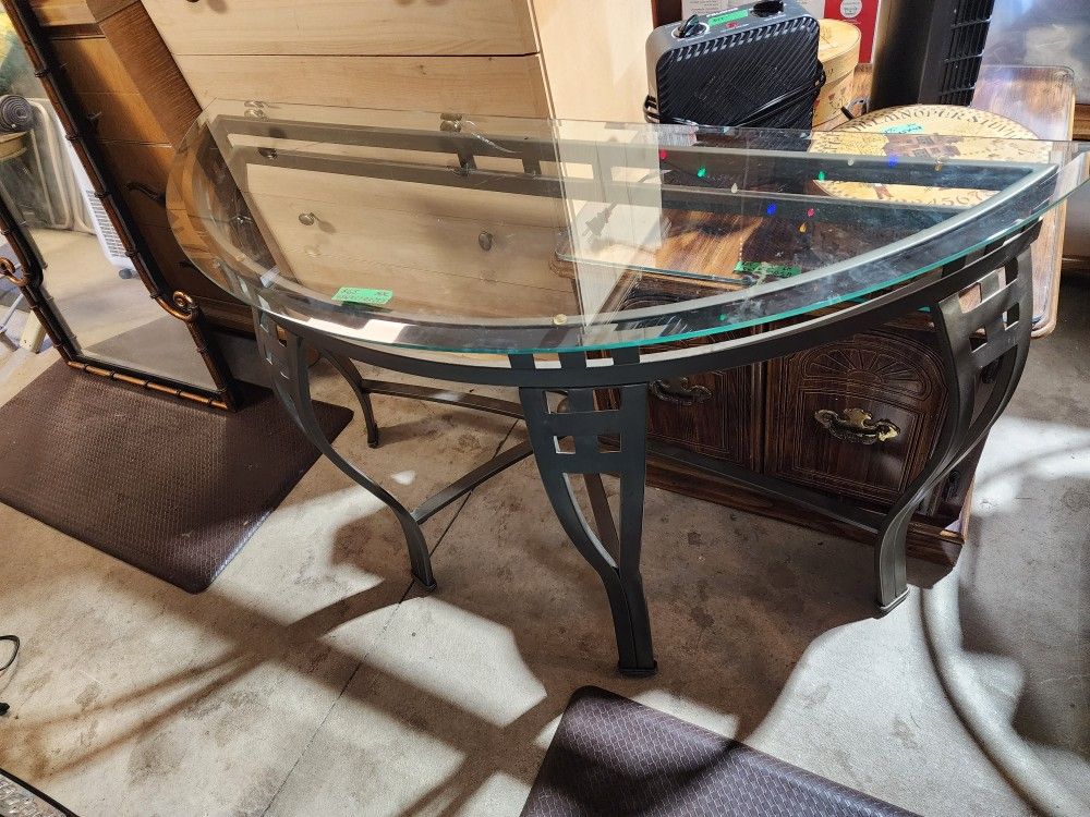 Retro 80's Sofa table with brassy black frame and bevel glass top