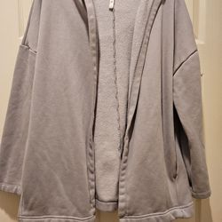 Fabletics Large Gray Hooded 2 Pocket Cardigan