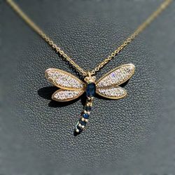 Jewelry 10k Solid Yellow Gold Blue Spinel Natural 0.50CTW Diamond Dragonfly Pendant Charm