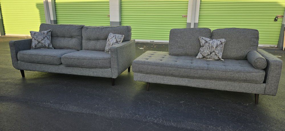 Ashley Furniture Charcoal Gray Loveseat Sofa & Chaise- Sold Together (Delivery Extra Fee 🚚)