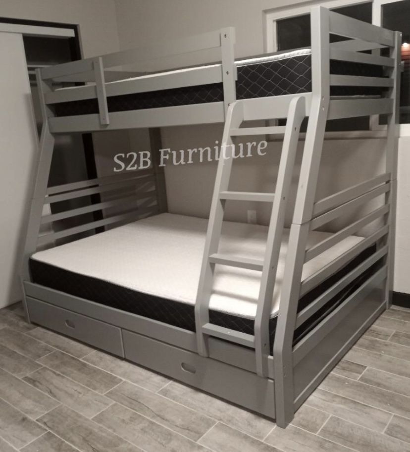 Twin Full Grey Bunkbed With Ortho Mattress!