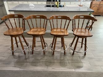 Vintage wooden captains chair swivel bar stools