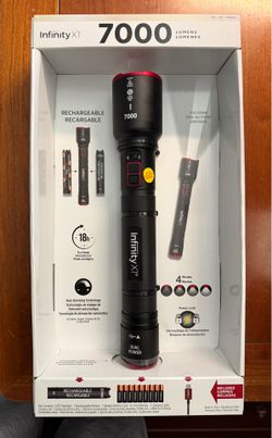 Infinity X1 7000L Dual Power Rechargeable Flashlight, 250 m Beam, Inc 9 AA Batteries, BNIB