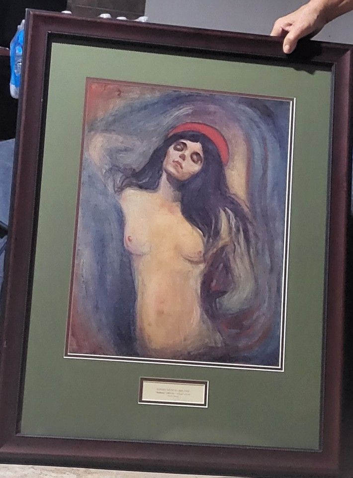 31" x 24" Print On Canvas Reproduction Of Edvard Munch "Madonna" Painting With Caption Inside A Frame