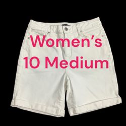 Women's Simply Vera Vera Wang 10 Medium Bermuda Shorts White Jeans Rolled Hem