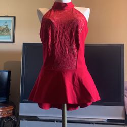 New Bebe Blouse , Red ,  Lace Front And Back , Medium 
