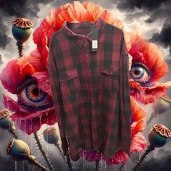 NWT Fashion Nova Buffalo Plaid Long Sleeve Woven Top - XXXL - Burgundy/Combo