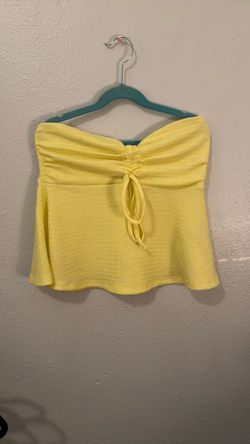 Yellow Strapless shirt with Tie Detail