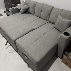 GREY SLEEPER SECTIONAL w/ cupholders 🩶 
