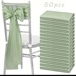  Satin Chair Belt Bow Universal Chair Streamer Ribbon sage green color 