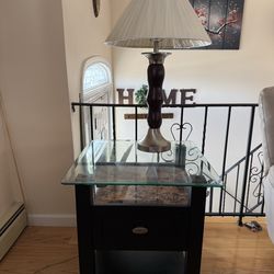 Modern End Table with Glass Top and Table Lamp (Set of 2)