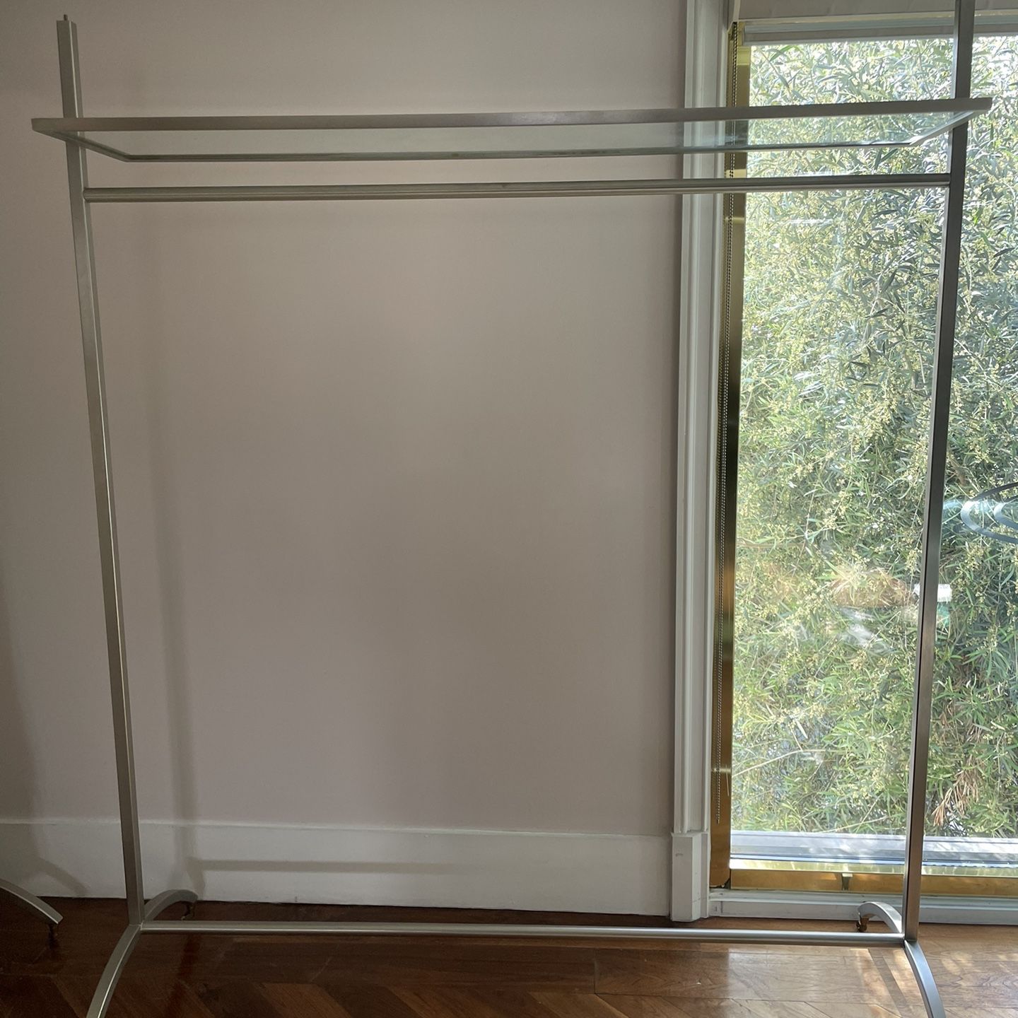 10 Available! Luxury Industrial Retail Store Silver Garment Rack With Glass Shelving 