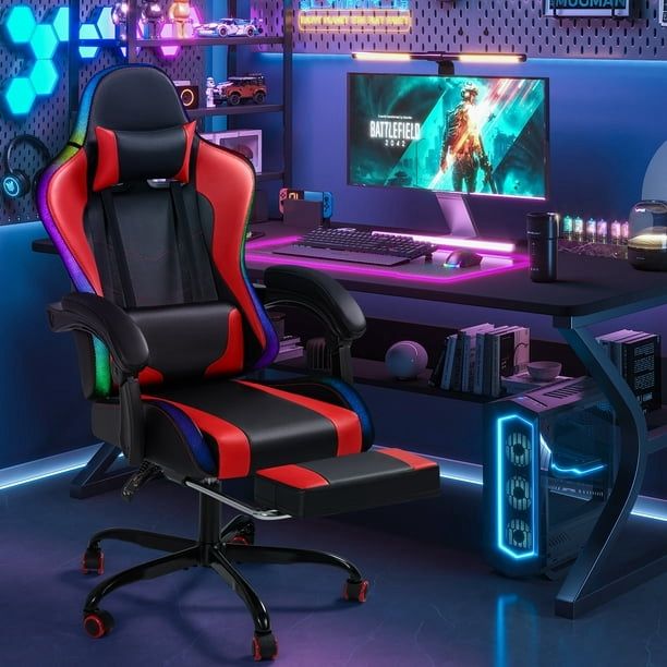 New RGB Gaming Chair with Massage and LED Lights Ergonomic