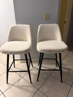 NEW Pair of Swivel Cream Upholstered Counter Height Barstools