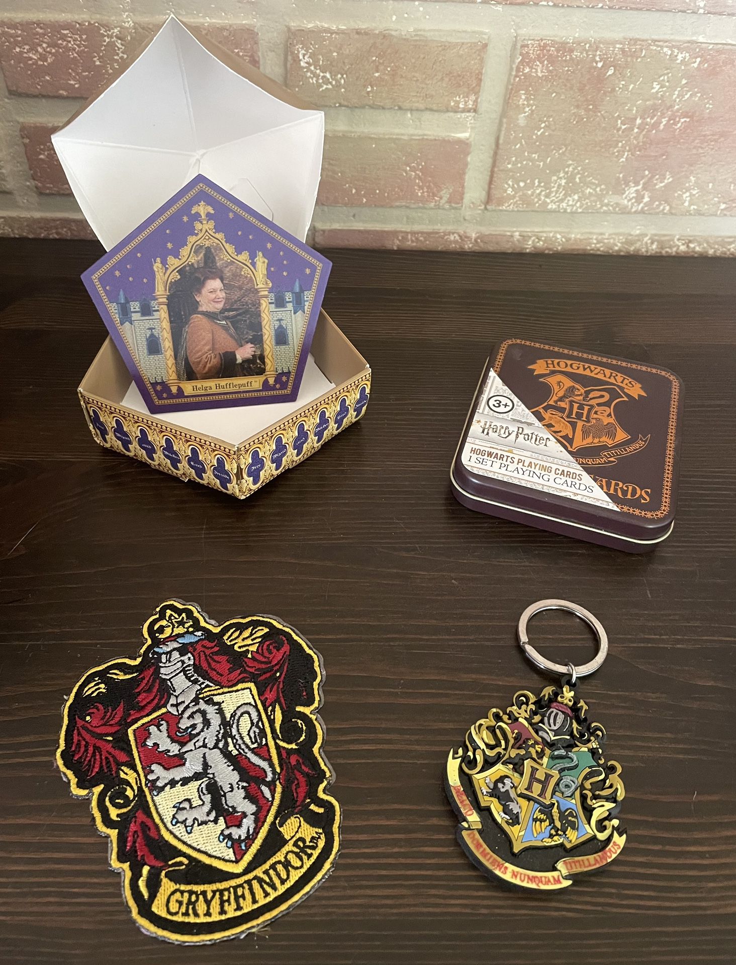  Harry Potter Gryffindor Patch, New Playing Cards, Keychain, Empty Box with Card.