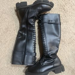 High Knee Combat Black Boots Women 8