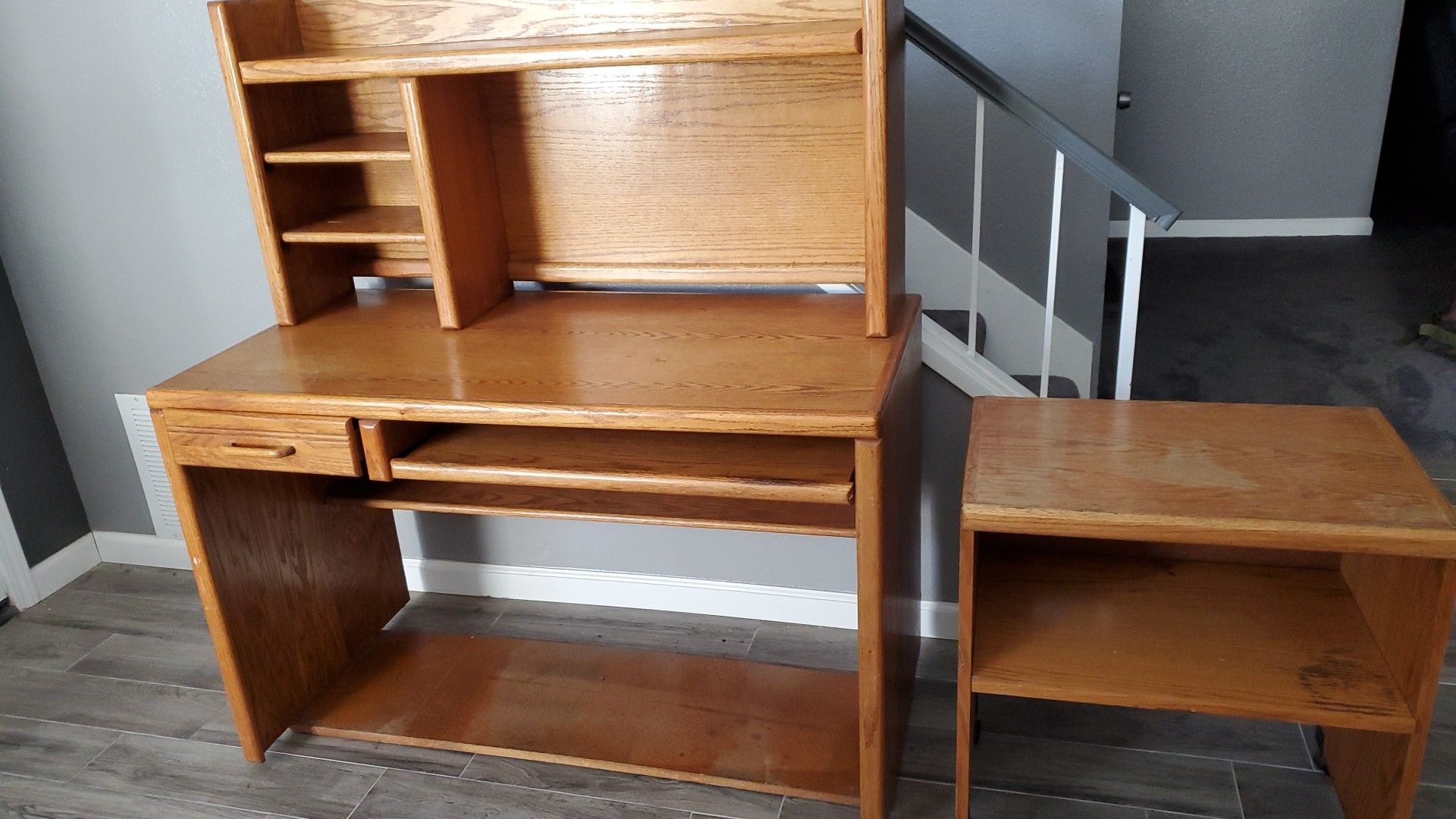 Oak desk, hutch & printer stand