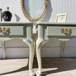 French Style Basil pair of two nightstands, side tables! 🌿