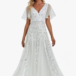 Ever-Pretty Women's V-Neck Embroidery Short Sleeve Wedding Party Evening Dress