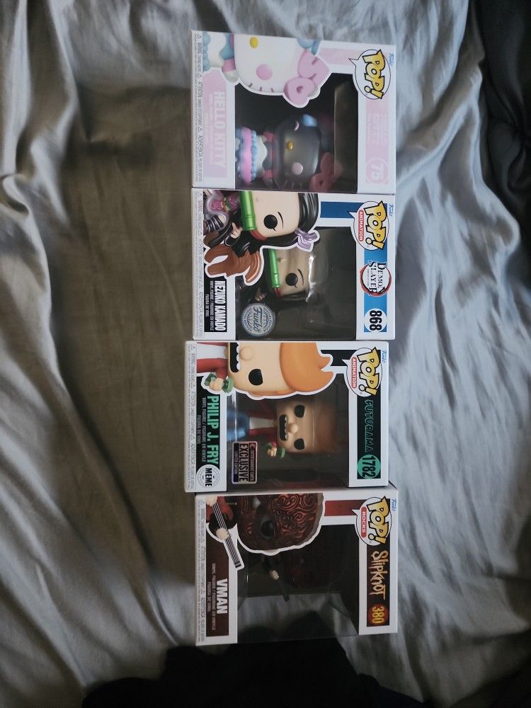 Hello Kitty, Nezuko Kamado, Philip J. Fry & Vman (Slipknot) Funko