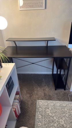 Black Computer Desk with Monitor Shelf