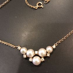 14 K Diamond N Pearls Necklace
