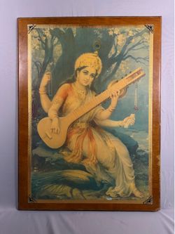 Vintage Indian Saraswati Devotional Wall Panel – Large
