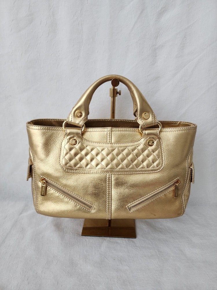 Auth Celine Boogie Metallic Gold Leather Bag 