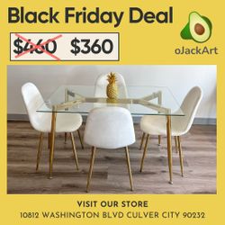 Modern Rectangle Gold Dining Table Set