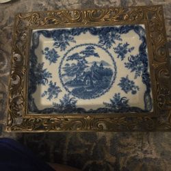 Beautiful Antique Blue And White Transferware Rectangle Server Piece