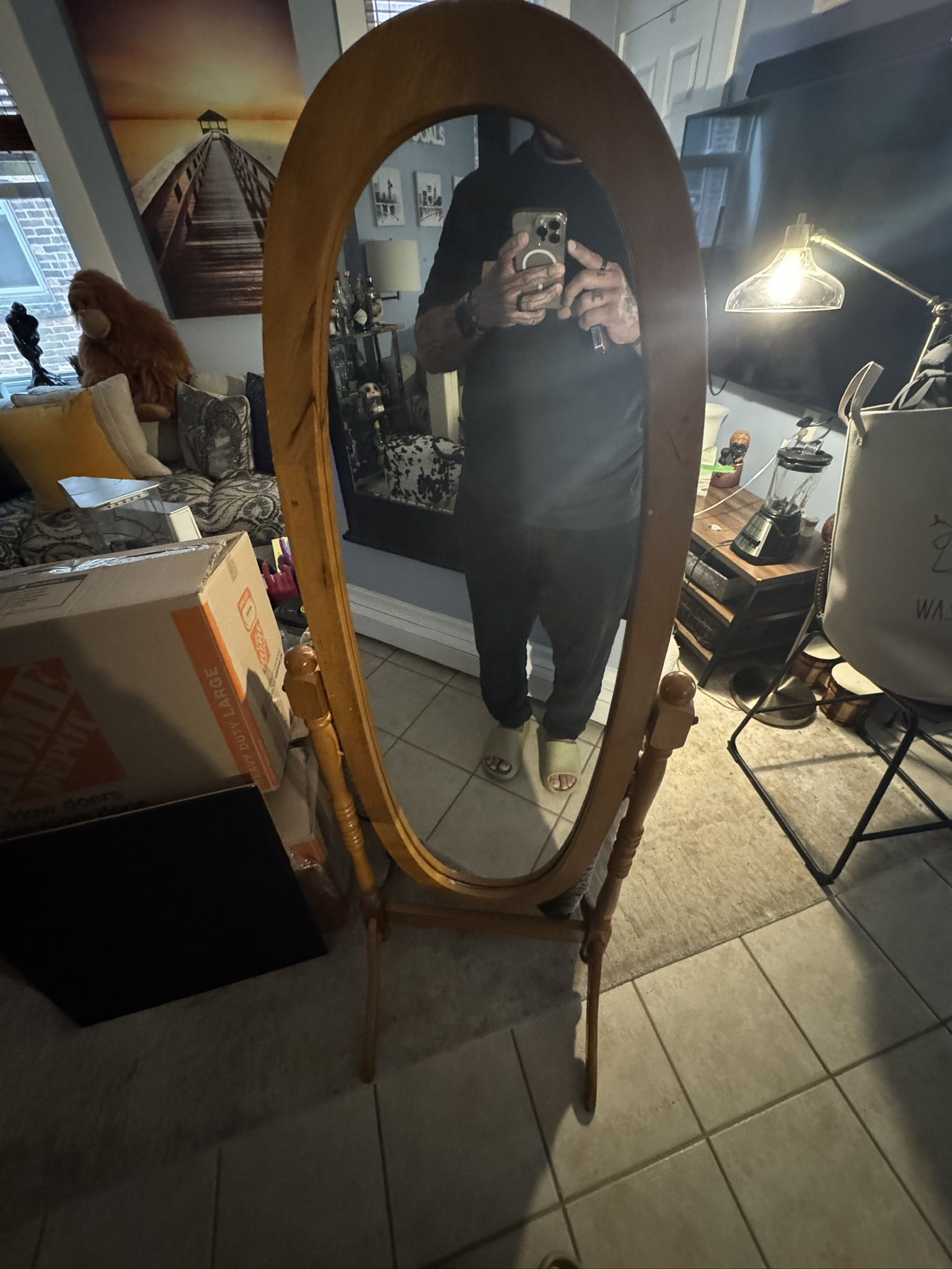 Hivvago Oval Cheval Mirror in Oak Finish 5 Feet