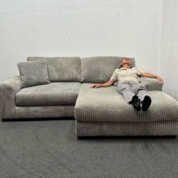 Retails 1.4k - Ashley 2-Piece Gray Corduroy Sectional Sofa - RIGHT CHAISE - Like New!