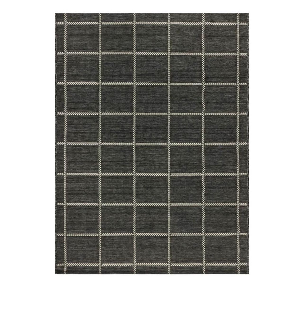 Charcoal Checkered Woven 7’ x 10’ Outdoor Rug - Polypropylene/Polyester - Black & White