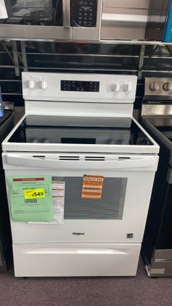 W Whirlpool  1 year warranty - 30-in GIass Top 5 burners 5.4 cuff Air FryConvention  Electric Range white
