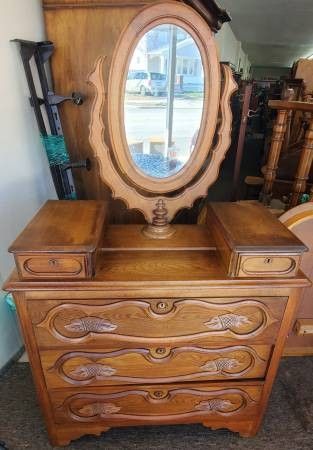 Pre- Civil War Solid Walnut Dresser with Glove Boxes and Mirror

