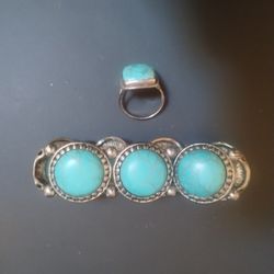 Womens JeweTurquoise Bracelet With Matching Ring Set.925 Silver 