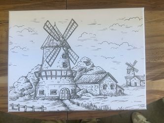 Windmill Landscape Canvas Wall Art – $5