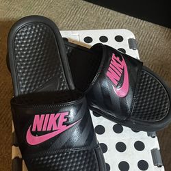 Pink And Black Nike Slides