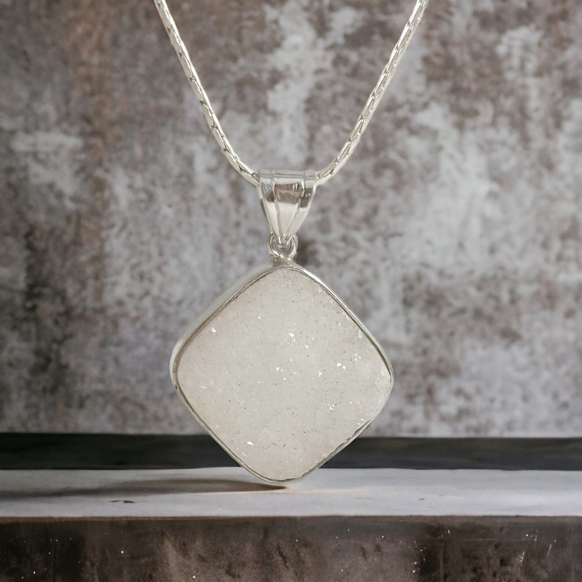 Natural Agate Druzy Crystal pendant -Sterling Silver