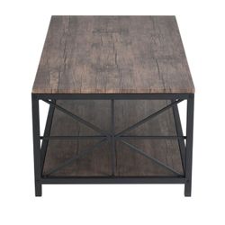 Homy Casa Grain Coffee Table with Storage MDF Top Black Metal Base