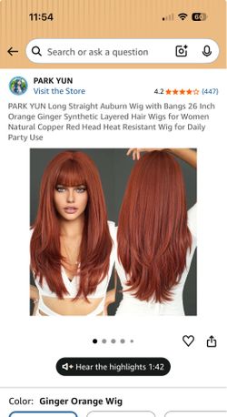 Long Straight Auburn Wig with Bangs 26 Inch #11