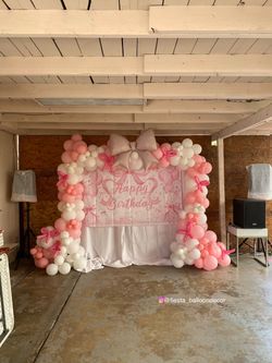 Pink Birthday Balloon Arch Backdrop Setup