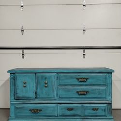 Beautiful Large Rustic Turquoise Dresser H 32"
Depth 17" 
Length 64"