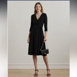 Lauren Ralph Lauren Black Surplice Jersey Dress - Size 6