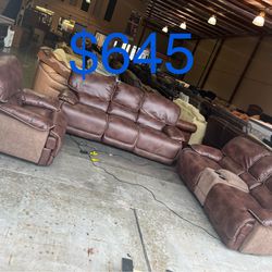 Fabric Sofa Set And Leather Reclining Set
