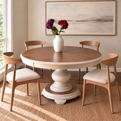 52” Round Pedestal Dining Table – Refinished – Seats 4–6