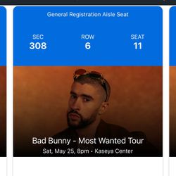 2 Bad Bunny Tickets For Saturday May 25th 