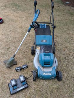 Makita brushless lawnmower and string trimmer