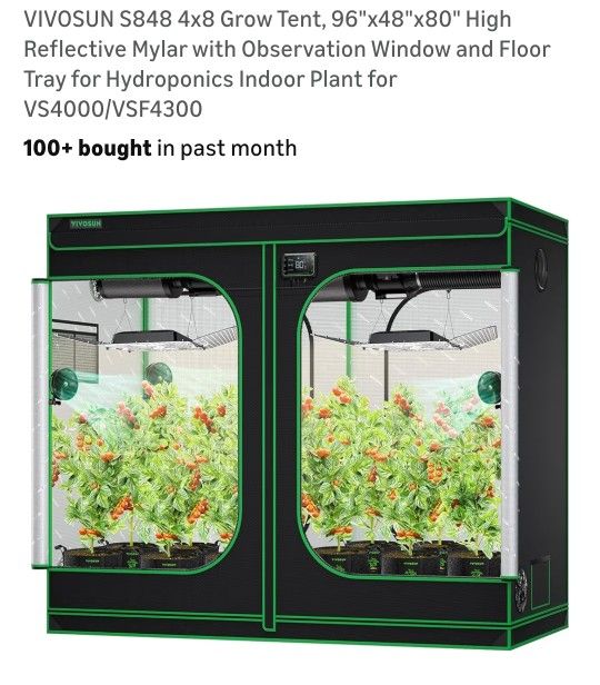 VIVOSUN S848 4x8 Grow Tent, 96"x48"x80"