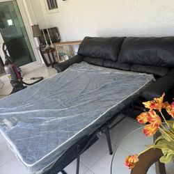 Black Leather Sleeper & Love Seat